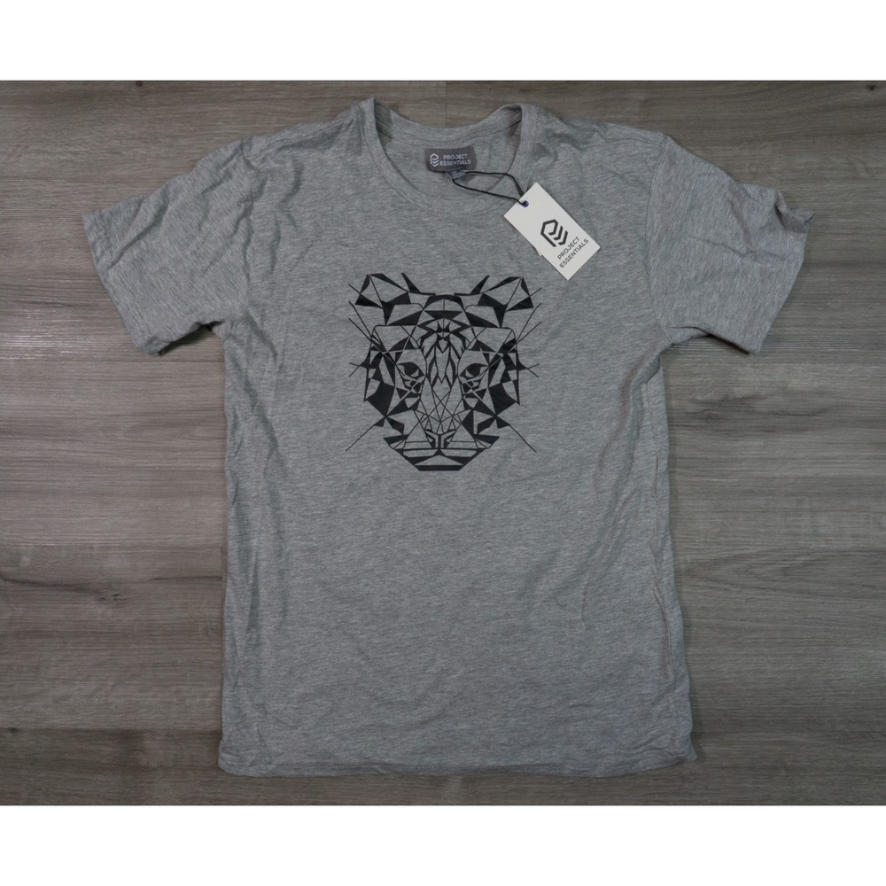 New Project Essentials Men's Medium Short Sleeve Gray Tiger Graphic Crew T-Shirt